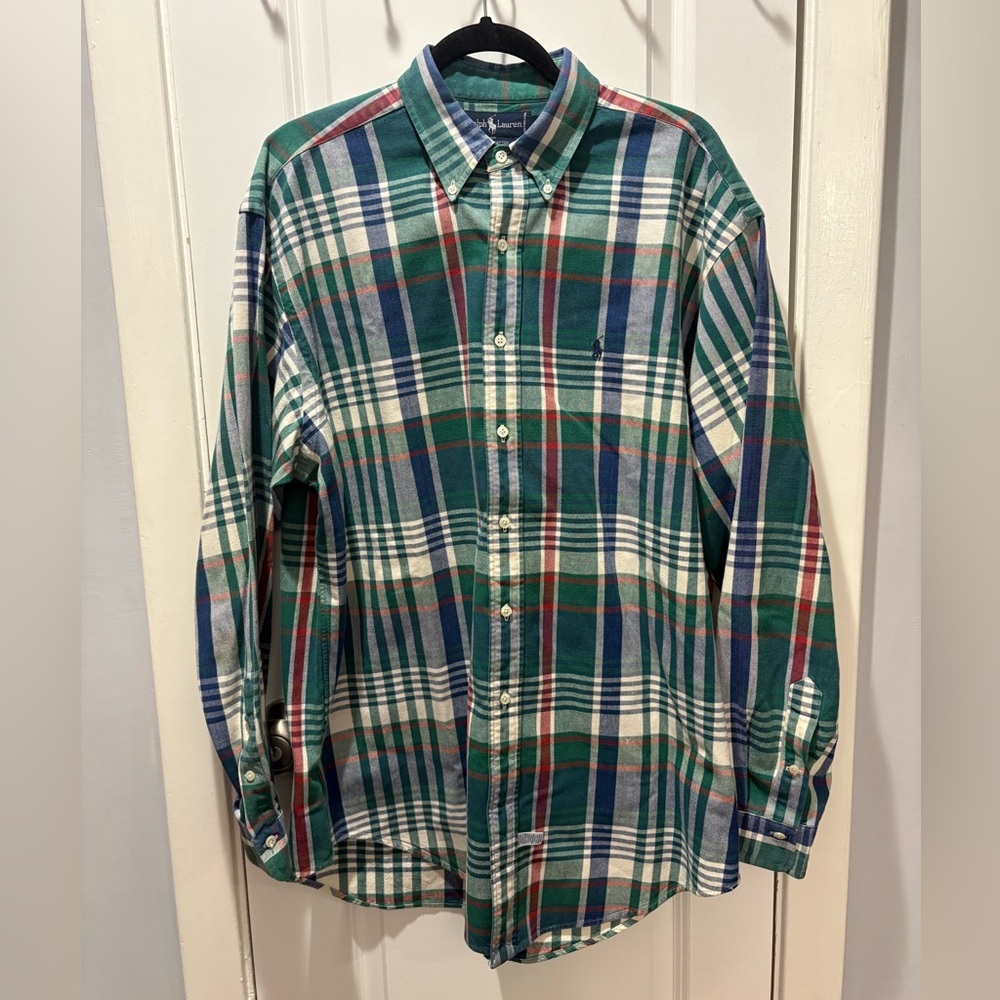 Polo Ralph Lauren Men's Multicolor Plaid Cotton Button Down Shirt Size Large